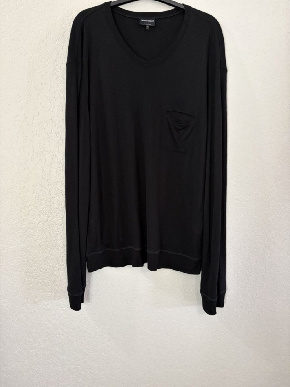 Giorgio Armani Black Long Sleeve Pocket Shirt Silk Blend Men's IT 58 US 3XL